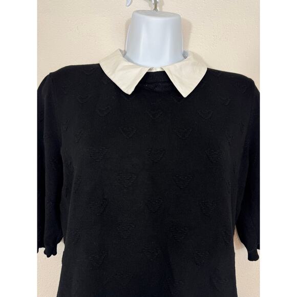 Cable & Gauge Black Knit Puff Sleeve Top with White Collar - Medium - Picture 2 of 7